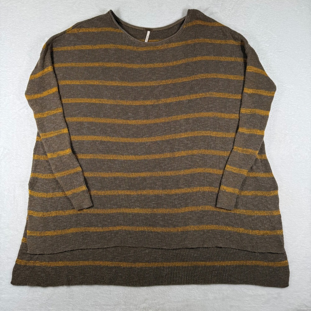 Free People Brown Mustard Striped Oversized Pullover Sweater Womens XS